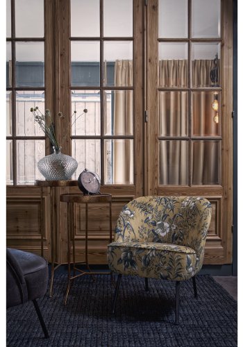 BEPUREHOME Vogue lnestol - sennepsgul fljl polyester m. valmueprint og sort metal