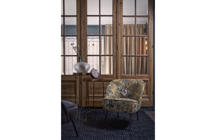 BEPUREHOME Vogue lnestol - sennepsgul fljl polyester m. valmueprint og sort metal