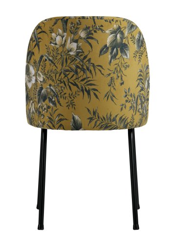 BEPUREHOME Vogue spisebordsstol - sennepsgul fljl polyester m. valmueprint og sort metal