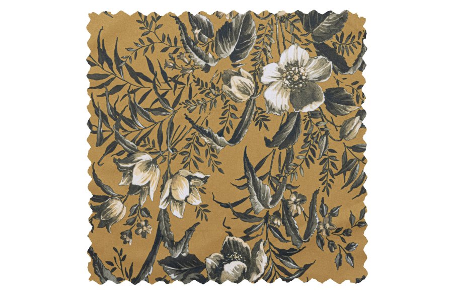 BEPUREHOME Vogue spisebordsstol - sennepsgul fljl polyester m. valmueprint og sort metal