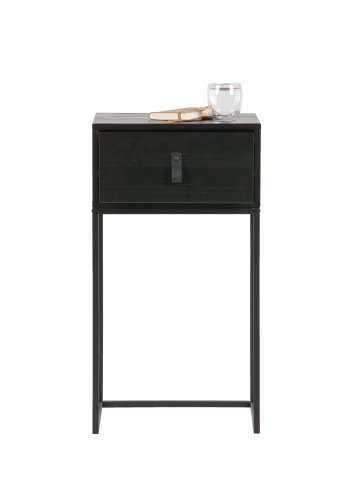 WOOOD Zola sengebord, m. 1 skuffe - sort tr og metal (40x35)