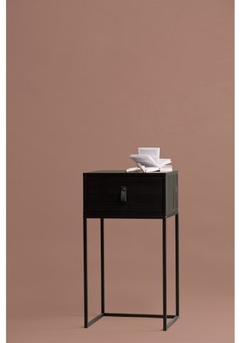 WOOOD Zola sengebord, m. 1 skuffe - sort tr og metal (40x35)