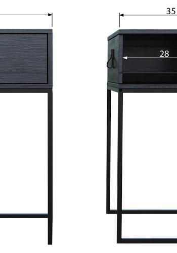 WOOOD Zola sengebord, m. 1 skuffe - sort tr og metal (40x35)