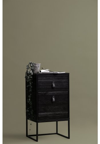 WOOOD Zola sengebord, m. 1 lge og 1 skuffe - sort tr og metal (40x35)