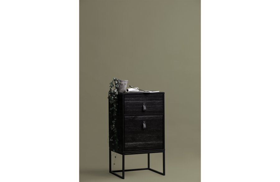 WOOOD Zola sengebord, m. 1 lge og 1 skuffe - sort tr og metal (40x35)