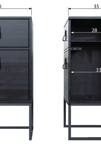 WOOOD Zola sengebord, m. 1 lge og 1 skuffe - sort tr og metal (40x35)