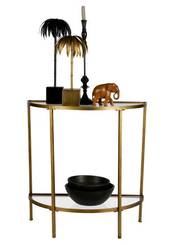 BEPUREHOME Collection sidebord, m. 1 hylde - glas og antik messing jern (38x76)