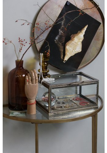 BEPUREHOME Collection sidebord, m. 1 hylde - glas og antik messing jern (38x76)