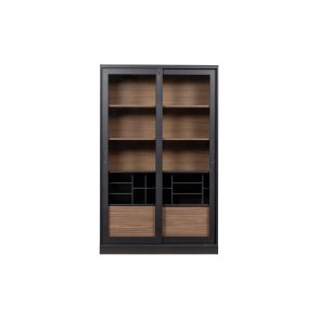 WOOOD James vitrineskab, m. 4 skydelger - glas, sort fyrretr og valnddeprint