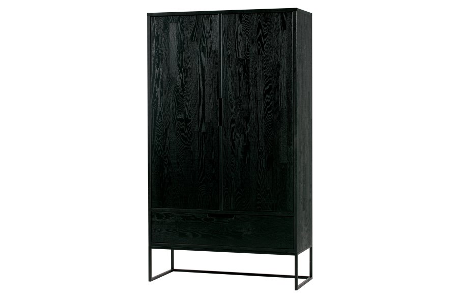 WOOOD EXCLUSIVE Silas garderobeskab, 2 lger, 4 hylder, 1 skuffe - sort Blacknight brstet asketr