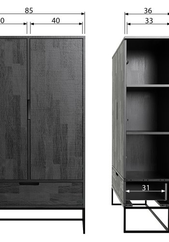 WOOOD EXCLUSIVE Silas garderobeskab, 2 lger, 4 hylder, 1 skuffe - sort Blacknight brstet asketr