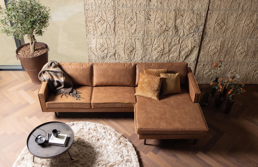 BEPUREHOME Rodeo sofa, m. hjre chaiselong - cognac stof