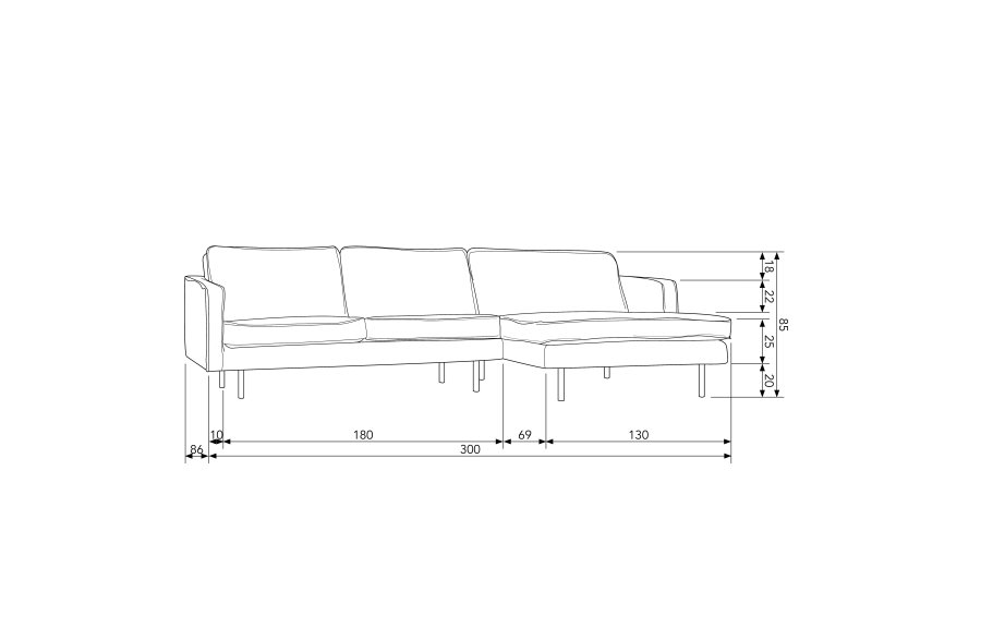 BEPUREHOME Rodeo sofa, m. hjre chaiselong - cognac stof
