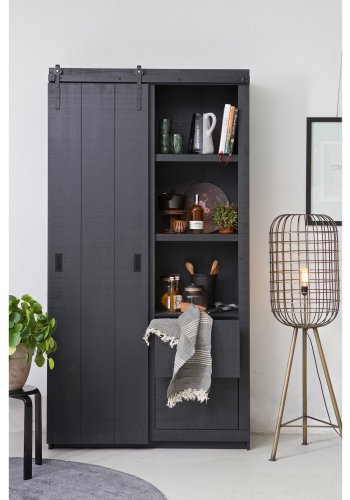 VTWONEN Slide Barn skab, m. 1 skydelge, 4 skuffer og 4 hylder - sort fyrretr