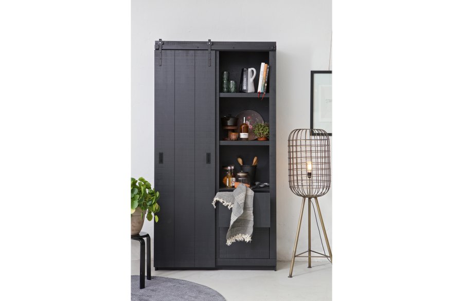 VTWONEN Slide Barn skab, m. 1 skydelge, 4 skuffer og 4 hylder - sort fyrretr