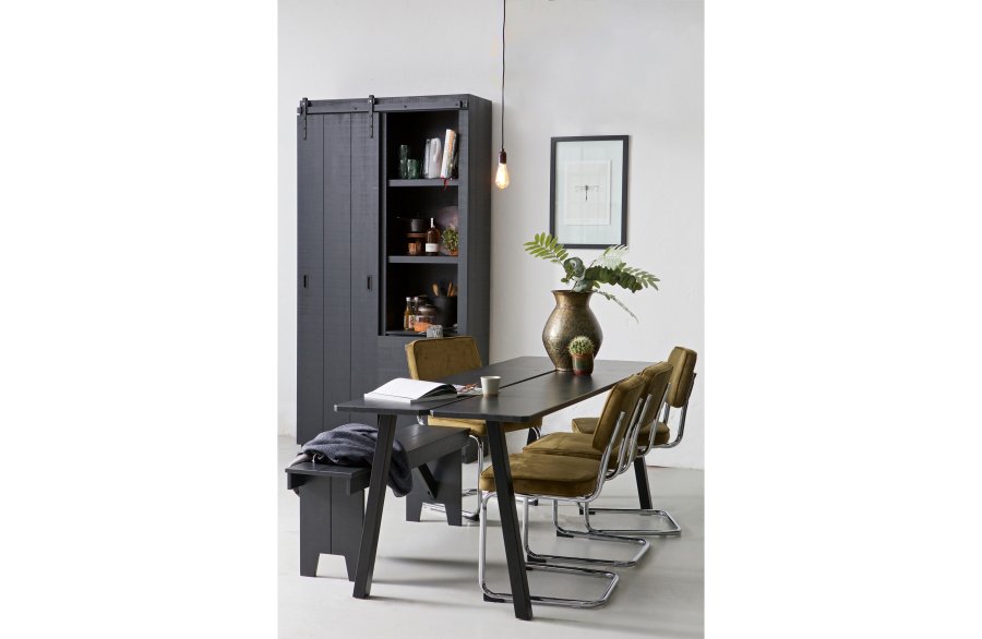 VTWONEN Slide Barn skab, m. 1 skydelge, 4 skuffer og 4 hylder - sort fyrretr