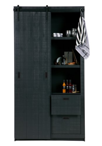 VTWONEN Slide Barn skab, m. 1 skydelge, 4 skuffer og 4 hylder - sort fyrretr