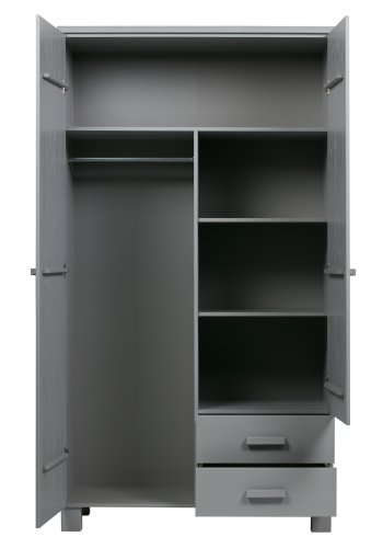 WOOOD Dennis garderobeskab, m. 2 lger, 3 hylder og 2 skuffer - beton gr fyrretr og melamin