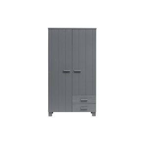 WOOOD Dennis garderobeskab til brn, m. 2 lger, 3 hylder og 2 skuffer- stlgr fyrretr