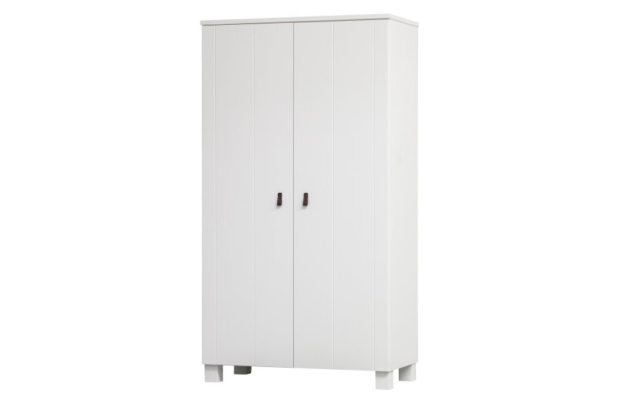 WOOOD Ties garderobeskab, m. 2 lger, 4 hylder og 1 bjlestang - hvid fyrretr og melamin