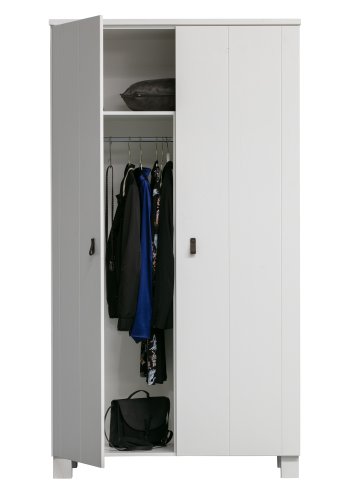 WOOOD Ties garderobeskab, m. 2 lger, 4 hylder og 1 bjlestang - hvid fyrretr og melamin