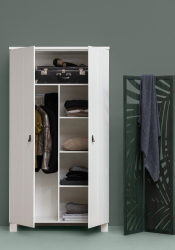 WOOOD Ties garderobeskab, m. 2 lger, 4 hylder og 1 bjlestang - hvid fyrretr og melamin