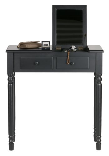 WOOOD Romy make-up bord, m. foldespejl, sm rum og 2 skuffer - sort fyrretr og MDF (75x38)