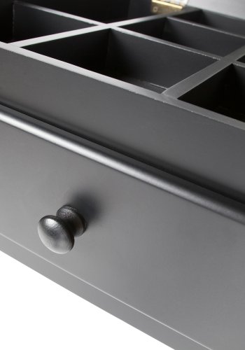 WOOOD Romy make-up bord, m. foldespejl, sm rum og 2 skuffer - sort fyrretr og MDF (75x38)