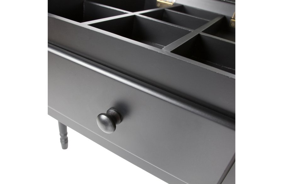 WOOOD Romy make-up bord, m. foldespejl, sm rum og 2 skuffer - sort fyrretr og MDF (75x38)