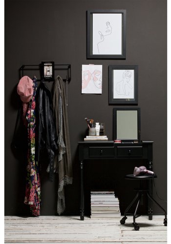 WOOOD Romy make-up bord, m. foldespejl, sm rum og 2 skuffer - sort fyrretr og MDF (75x38)