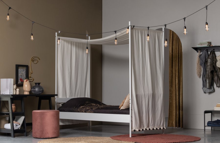 WOOOD Sara hj puf, rund - gammel rosa polyester fljl (46)