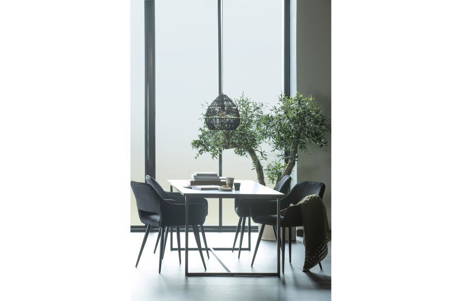 WOOOD Jelle spisebordsstol, m. armln - sort polyester fljl og sort stl