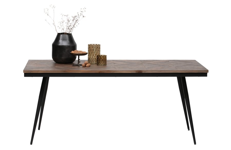 BEPUREHOME Rhombic spisebord, rektangulr - natur genanvendt teak og sort strygejern (180x90)