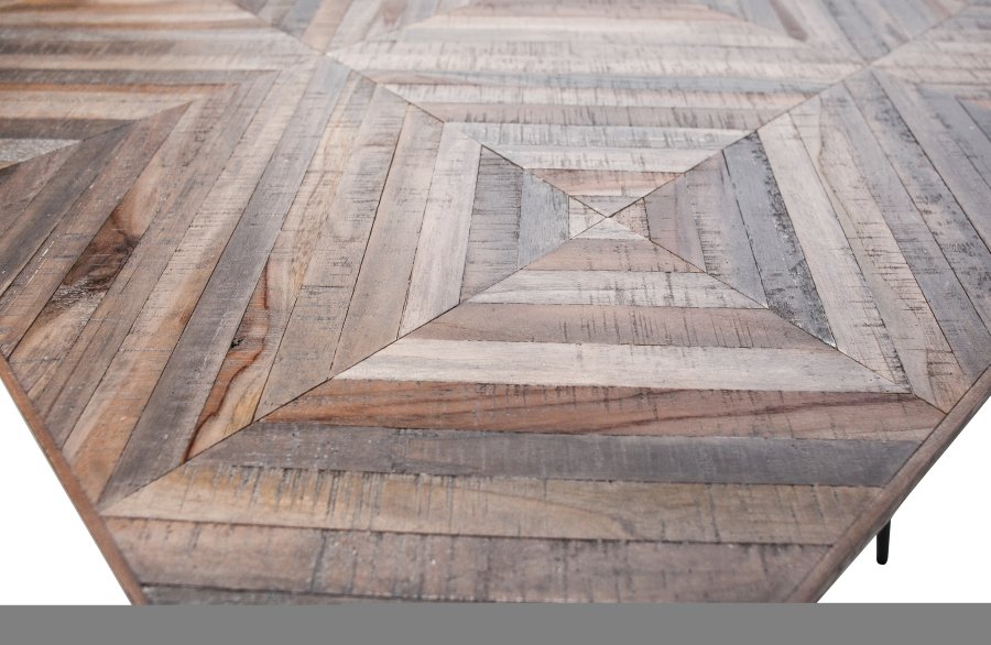 BEPUREHOME Rhombic spisebord, rektangulr - natur genanvendt teak og sort strygejern (220x90)