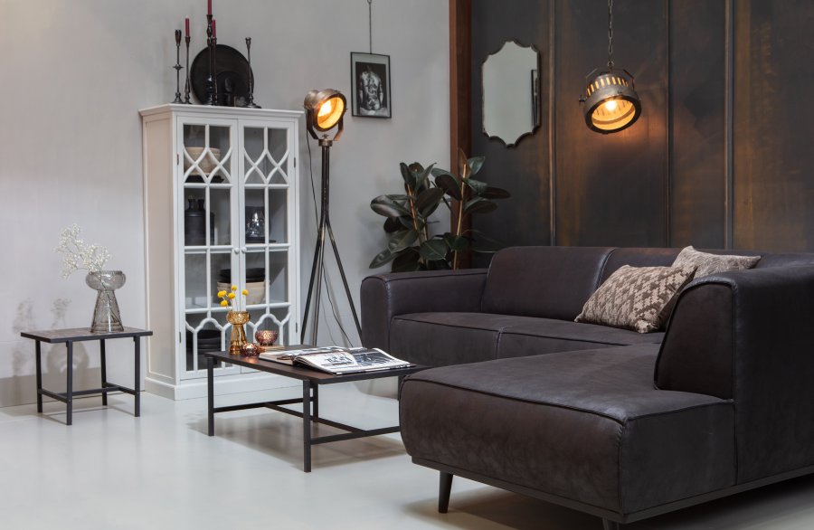 BEPUREHOME Turn Around sidebord, vendbar bordplade - brun marmorlook/sort MDF og sort stl (50x44)