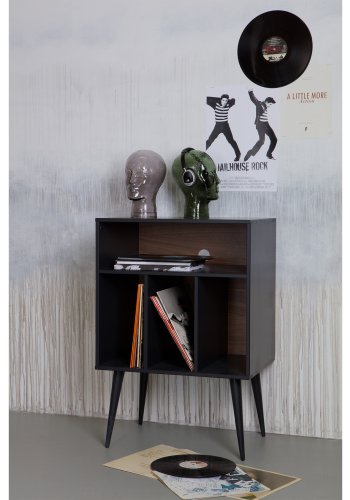 WOOOD EXCLUSIVE James musik reol, small - sort fyrretr og valnddeprint (60x44)