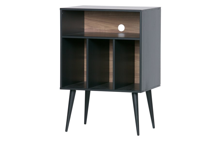 WOOOD EXCLUSIVE James musik reol, small - sort fyrretr og valnddeprint (60x44)