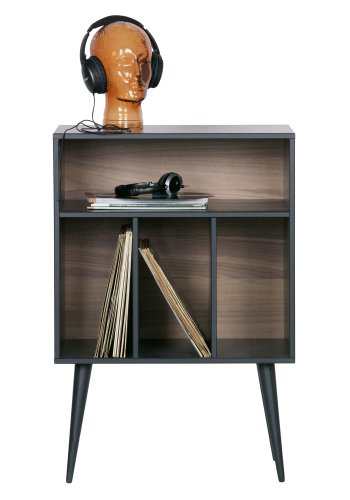 WOOOD EXCLUSIVE James musik reol, small - sort fyrretr og valnddeprint (60x44)