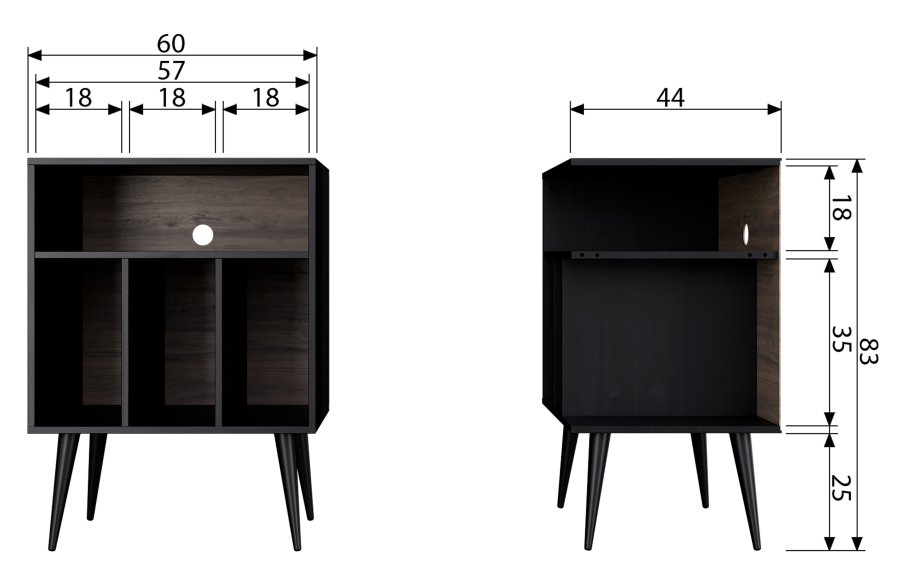 WOOOD EXCLUSIVE James musik reol, small - sort fyrretr og valnddeprint (60x44)