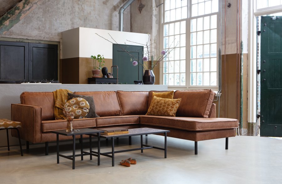 BEPUREHOME Rodeo hjrnesofa, hjre - cognac stof