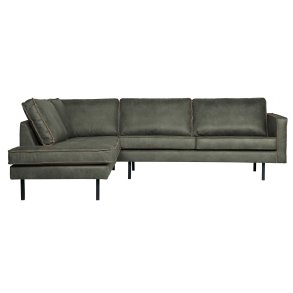 BEPUREHOME Rodeo hjrnesofa, venstre - army grn stof