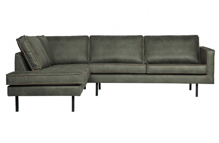 BEPUREHOME Rodeo hjrnesofa, venstre - army grn stof