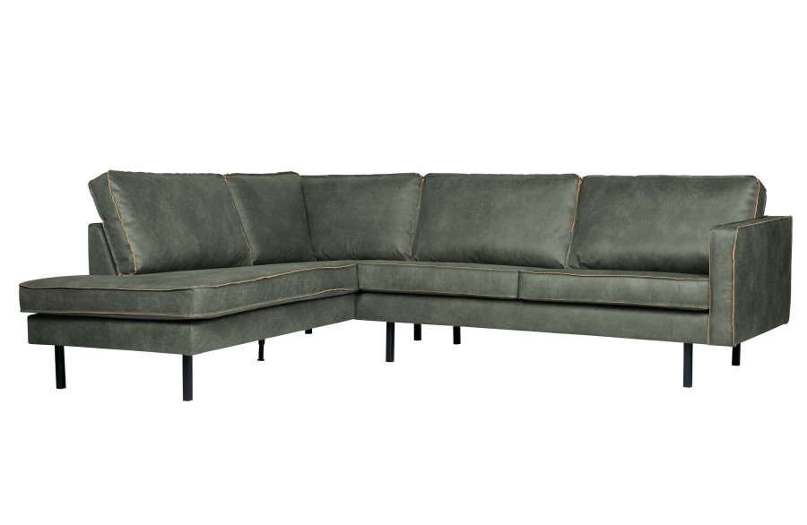 BEPUREHOME Rodeo hjrnesofa, venstre - army grn stof