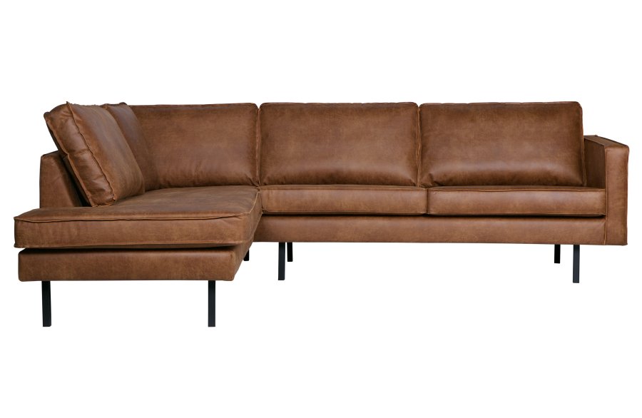 BEPUREHOME Rodeo hjrnesofa, venstre - cognac stof