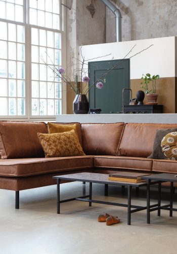 BEPUREHOME Rodeo hjrnesofa, venstre - cognac stof