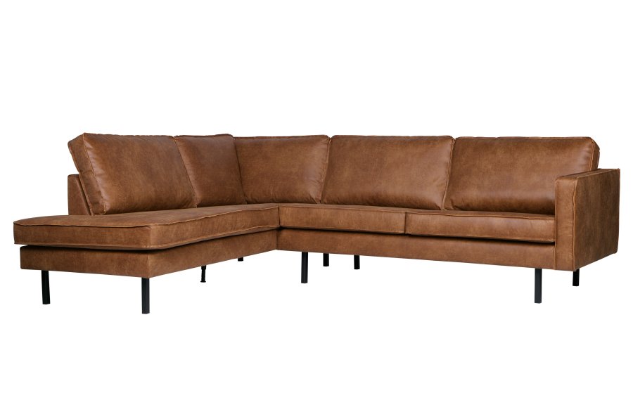 BEPUREHOME Rodeo hjrnesofa, venstre - cognac stof