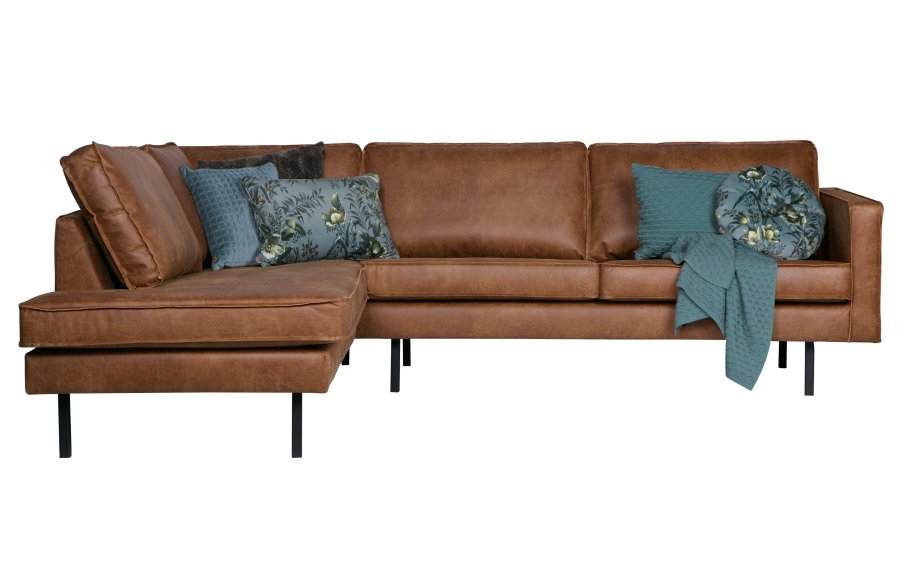 BEPUREHOME Rodeo hjrnesofa, venstre - cognac stof