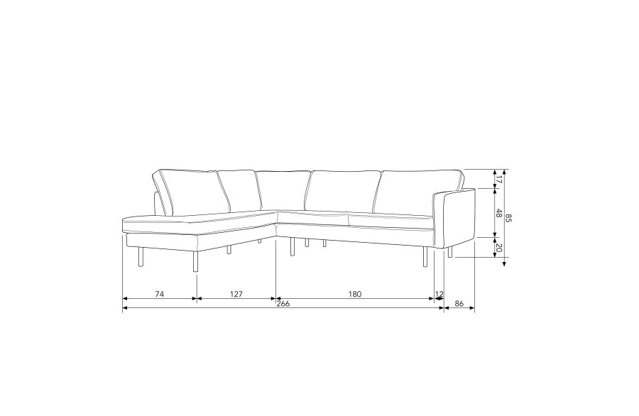 BEPUREHOME Rodeo hjrnesofa, venstre - cognac stof