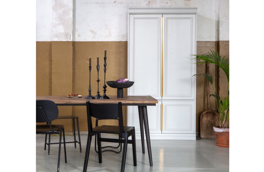 BEPUREHOME Collection spisebord, rektangulr - natur genbrugt elmetr og rustsort jern (220x90)