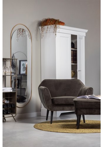 WOOOD Sanou vgspejl, XL, oval - spejlglas og antik messing jern (168x60)